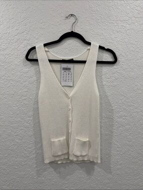 Brandy Melville Cream Ribbed Button-Front Knit Camisole NWT